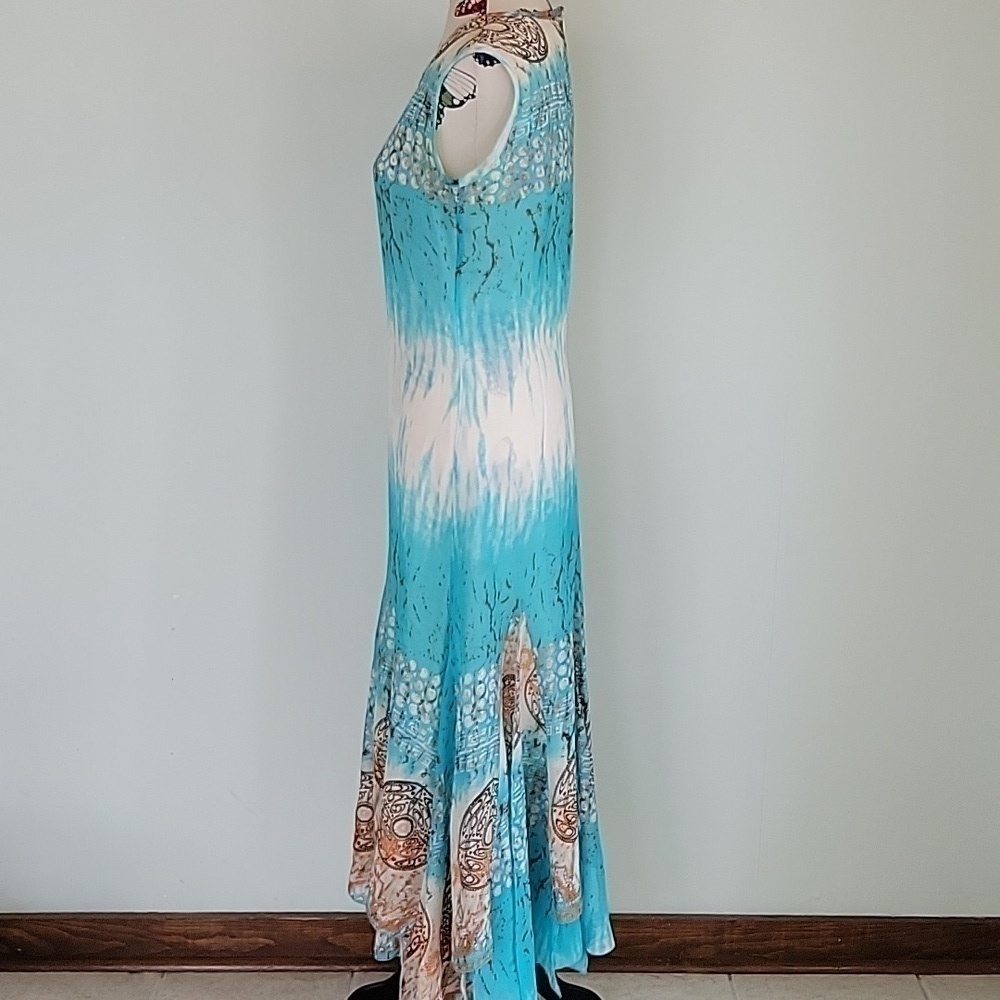 Connie's Moonlight sleeveless dress in browns & blues. With shrug jacket small - Picture 7 of 15